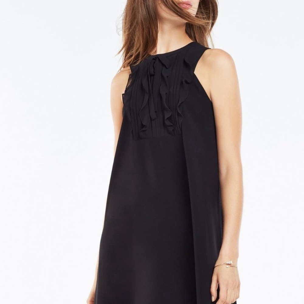 BCBGMaxAzria Black High low sleevless dress ruffled bib
